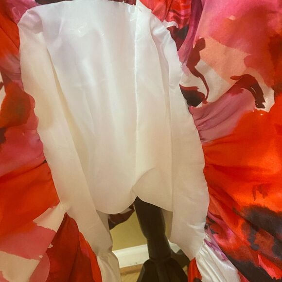 Samuel Dong Size Xs Bubble Front Pleated Red And White Maxi Skirt. Nwt! Perfect! - Picture 9 of 13